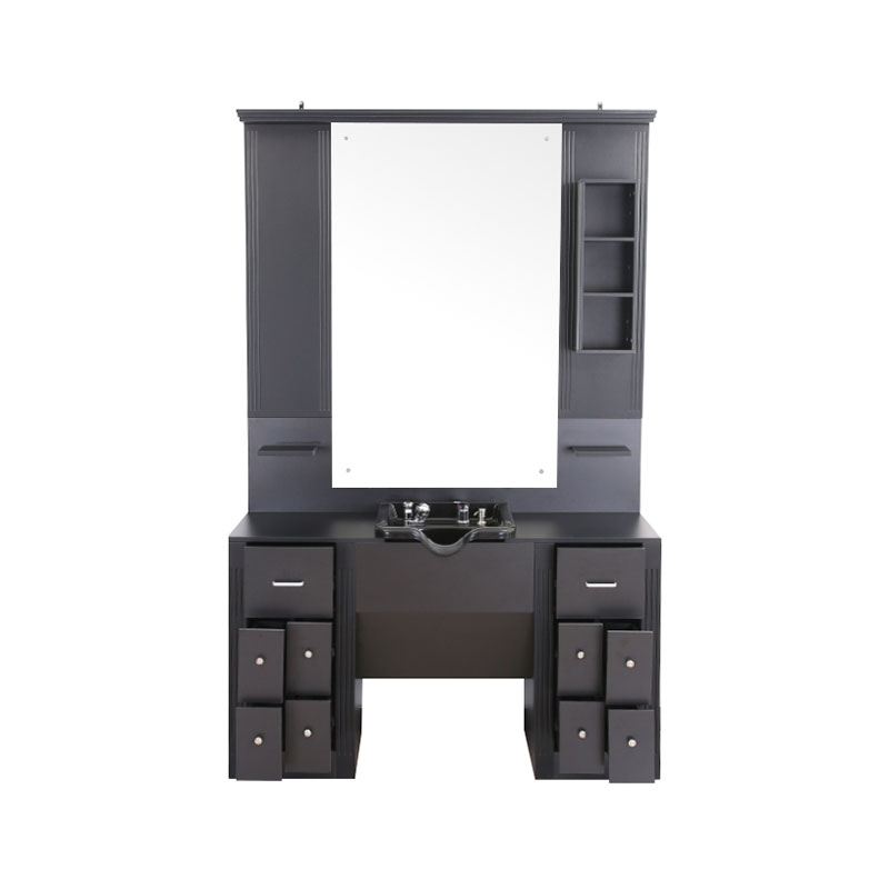 HZ2039 Veliki crni umivaonik za šminku sa svijetlim ormarićima